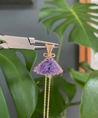 Image 1 of Gold Charoite Triangle Crystal Necklace