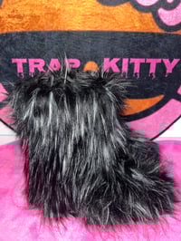 Image 3 of Black White Faux Fur Emo Scene Alt Baddie Y2K Boots