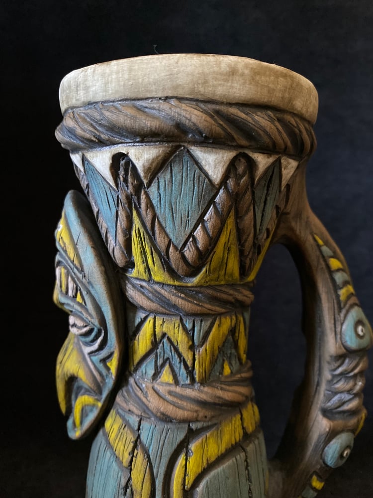 Image of PRE-ORDER) Matte PNG Drum Mug - Turquoise/Yellow - With Carving On Bottom - US Shipping Included 