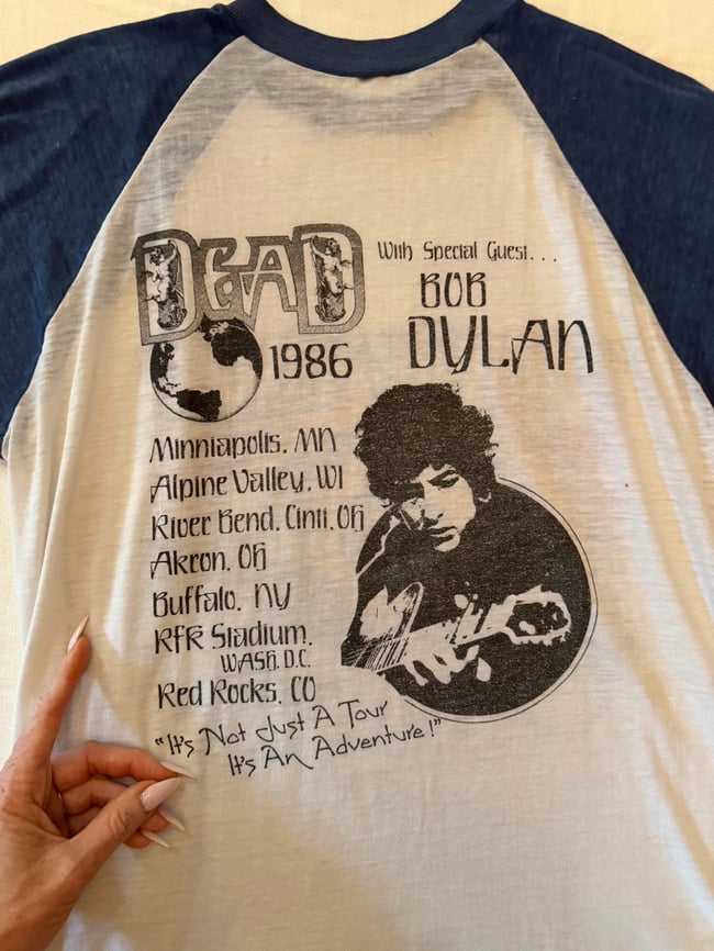 vintage Grateful Dead and Bob Dylan tour t shirt concert raglan 70s 80s 90s