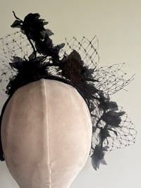 Image 3 of Navy organza flowers & veiling headpiece