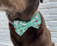 Image 7 of Valentine Dog Sailor Bow - Handmade Lilac or Mint Green with Bones and Hearts Design