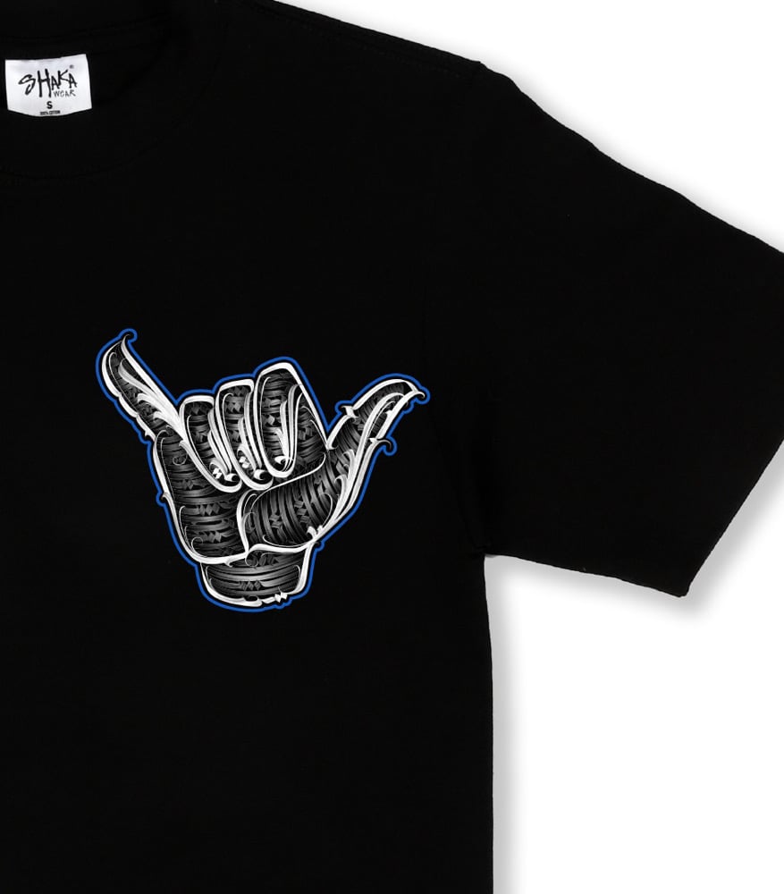 Image of Calligrafitti  Shaka Tee outlined Blue