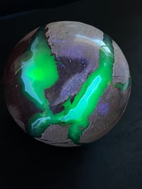 Image 18 of Large Volcano Agate Sphere UV #2112