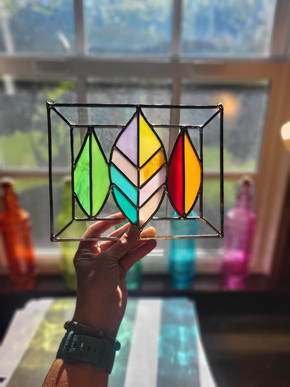 Image of Small leaf panel- stained glass