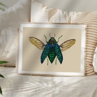 Image 3 of Green Jewel Beetle Watercolor Illustration PRINT 