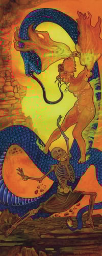 Death, The Serpent, and The Firebird  Original Watercolor Painting 
