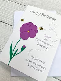 Image 4 of Handmade February Violet Birth Flower Card - Elegant Birthday Card for February Birthdays