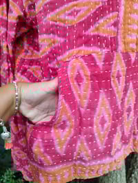 Image 2 of FESTIE Kantha Hoodie with pocket - pink orange