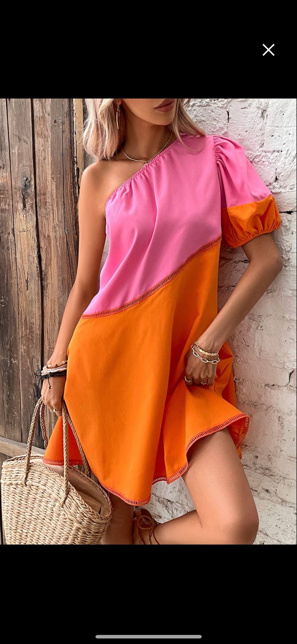 Image of One Shoulder Puff Sleeve Dress