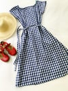 Ready Made Blue and White Gingham A-line Midi Dress with Free Postage