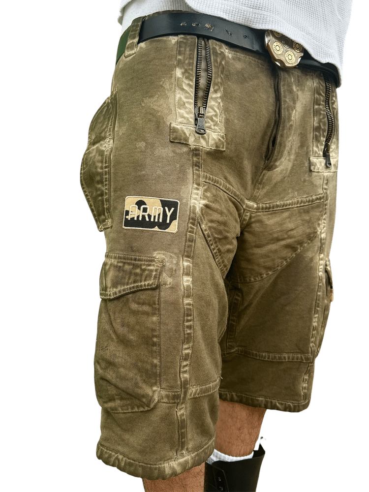 Image of 2000's Dolce & Gabbana Over-dyed Military cargo shorts.