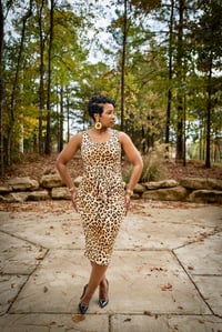 Image 2 of Cheetah Print Cardigan Dress Set w/front tie