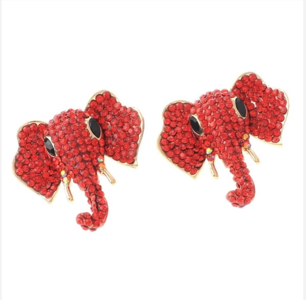 Image of  GOLD ELEPHANT HEAD EARRINGS RED STONES