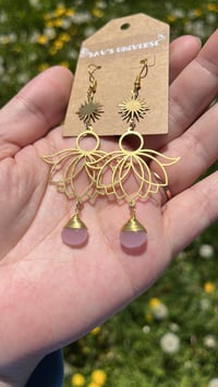 Image 1 of Lotus Sun Rose Quartz Earrings 💕✨🌟🌞