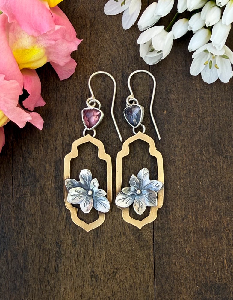Image of Stargazer Hydrangea Spring Bloom Mismatch Earrings