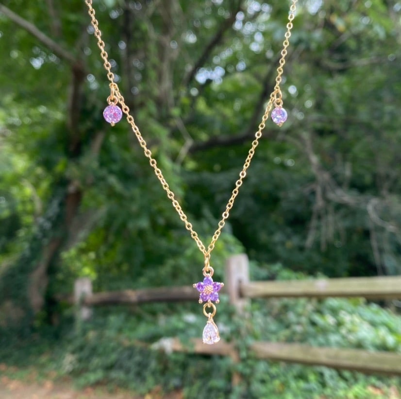 Image of Shimmering Florals Necklace (Tangerine or Purple)