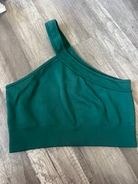 Image 1 of new green one shoulder yhick ribbed top 