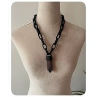 Image 3 of SALE - Leather Link Chain Necklace - Kodiak Black Leather and Dark Green/Purple Jasper