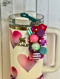 Image 5 of Valentine Heart Tumbler Straw Topper Charm – Pink & Purple Beaded Straw Bauble for Stanley