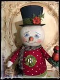 Snowman cardinal folk Art original winter Christmas doll