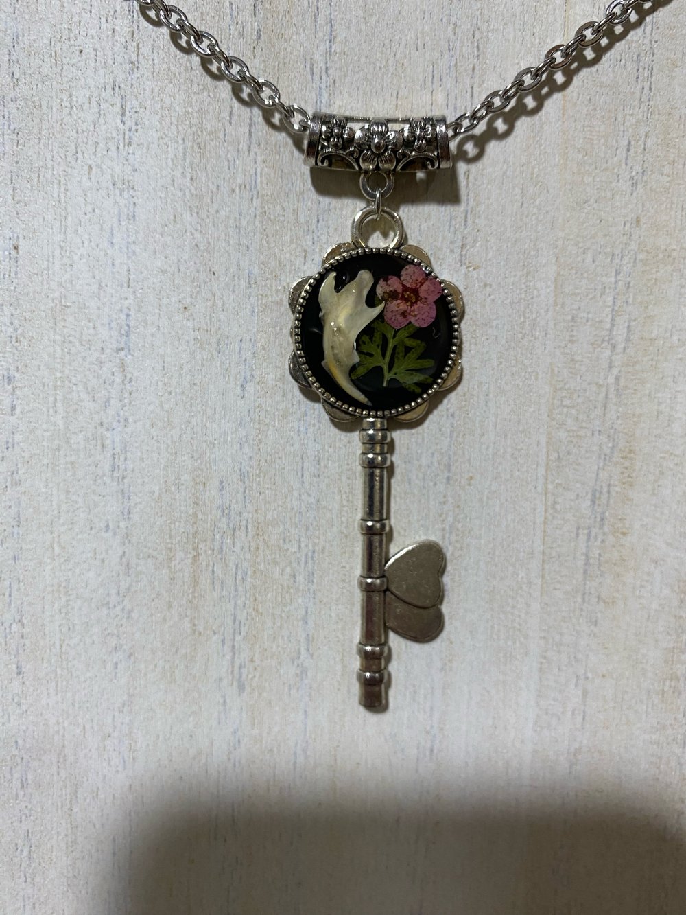 Skeleton Key Floral Jawbone Pendant 