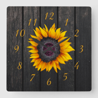 Image 2 of Rustic Wood Sunflower Square clock 