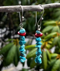 Image 1 of Kingman Turquoise and Coral Earrings 
