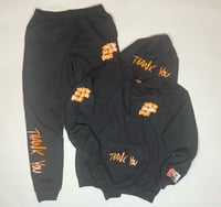 “THANK YOU FOR BEING PATIENT” BLK & ORG  SATIN LINED HOODJogger outfit 