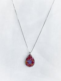 Image 3 of Dried Rose Petal and Forget Me Not Teardrop Pendant