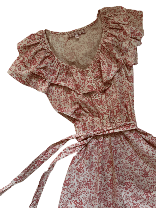 70s cotton toile dress with heart buttons