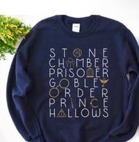 Image 1 of Wizard Book Titles Navy Sweatshirt