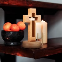 Image 4 of Pray for Auspiciousness Wooden Cross Ornament with Stand Decorative Wood Tabletop Cross for Church R