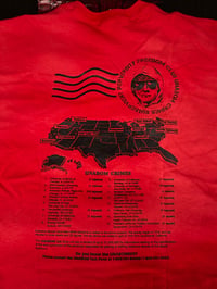 Image 2 of Subservient perversity- unabom crimes black on red t-shirt
