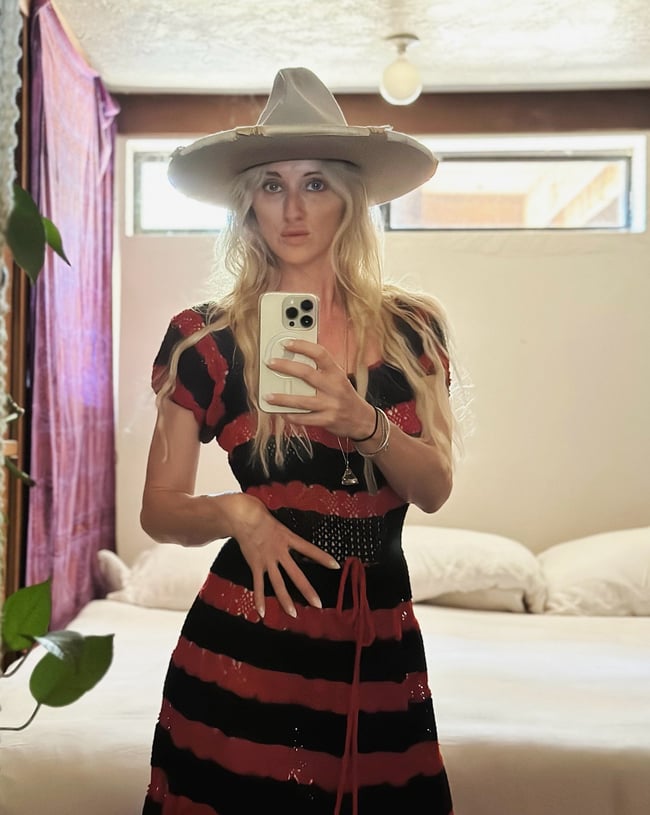 70s black and red crochet dress