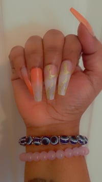 Image 2 of Nails - Long (Peach/Gold Hearts)