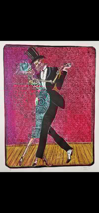 Image 1 of Tango Hand Embellished Linocut (Large scale) 