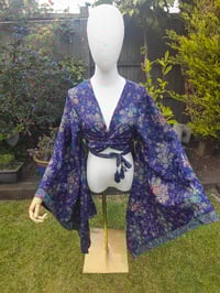Image 1 of Stevie sari top-upto size 8-16 navy and jade