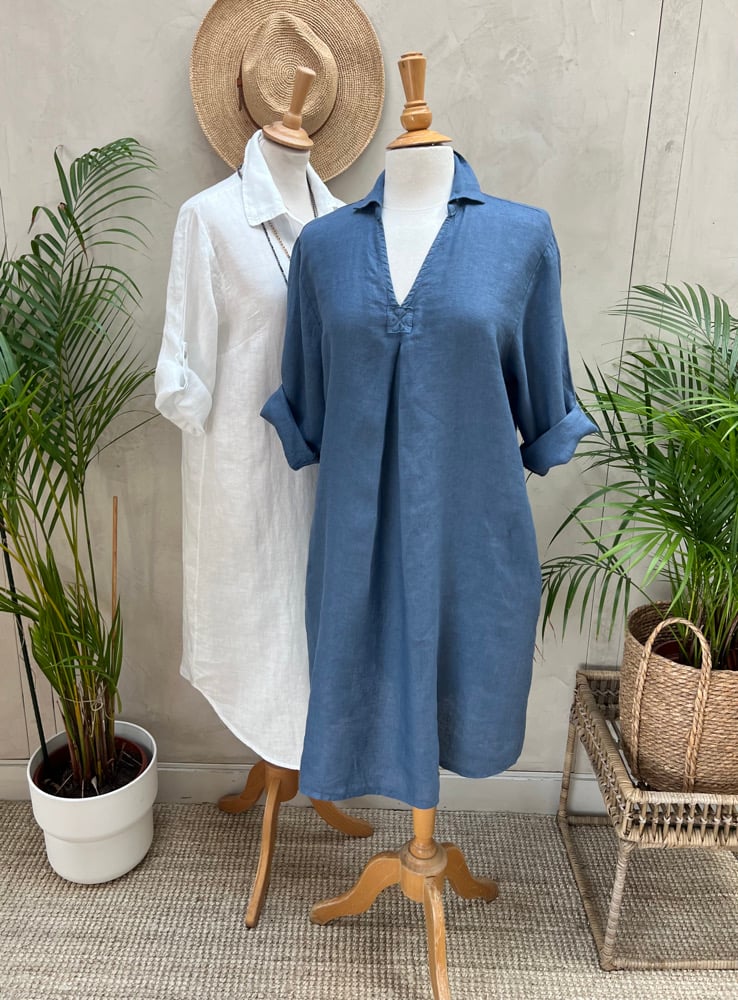 Image of Robe En Lin Daphné Bleu Orage