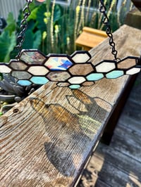 Image 3 of Stained Glass Honeycomb Suncatcher - Iridescent & Textured Glass Window Hanging Art Decor
