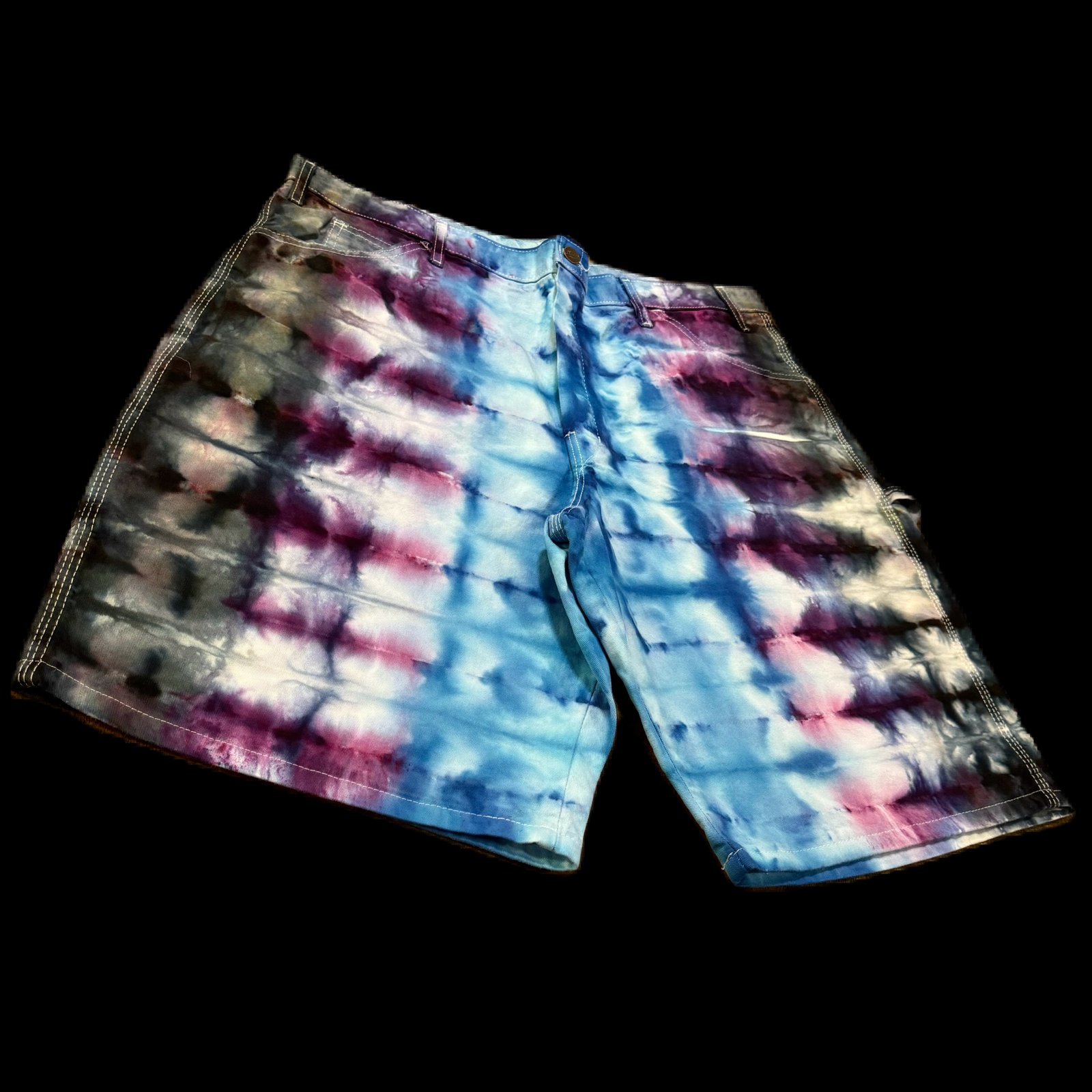 1 of 1 Custom store Tie Dye Shorts, fits 32”-38” elastic waistband, reworked shorts