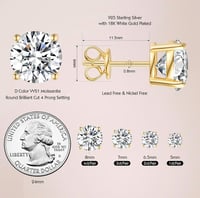 Image 10 of Moissanite Stud Earrings-GRA 925 Earrings (White Gold Plated & Yellow Gold Plated)