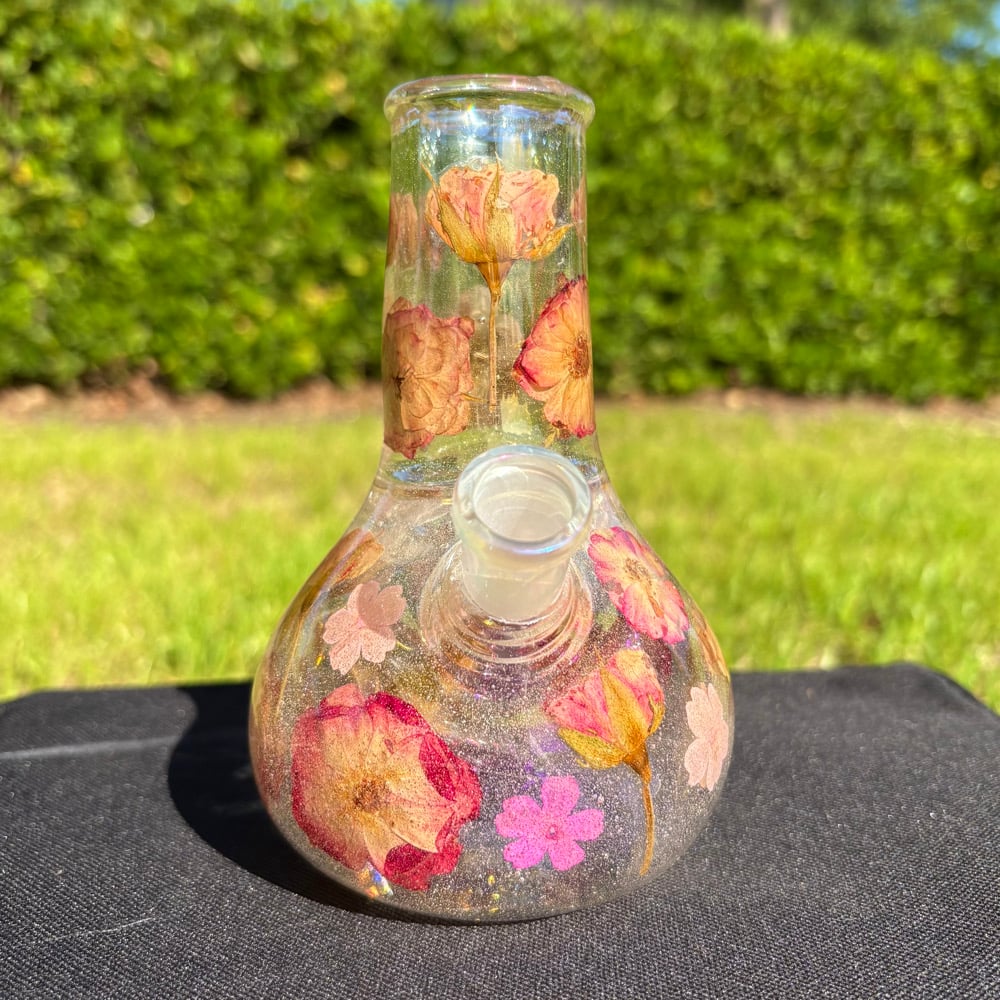 Image of rose quartz & pink flower holographic 6"