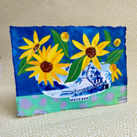 Image 3 of Perennial Sunflowers in a Blue and White Bowl
