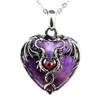 Image 1 of Vintage Dragon Man Necklace Natural Stone Crystal Heart Shape Pendant Necklaces for Women Amethysts 