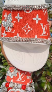 Size 13 White w/ Red Slides 3 Stack Bracelets