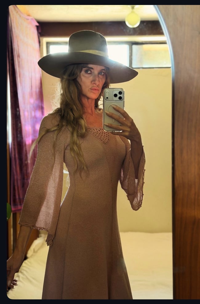 early 70s fine knit angel sleeve dusty rose dress