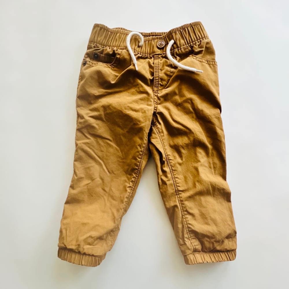 Image of BABY GAP KHAKI THERMAL FLANNEL LINED PANTS size 18-24M