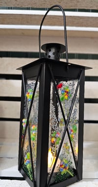 Image 4 of Medium Fused Glass & Metal Lantern – 7.5" Tall x 3.25" Wide