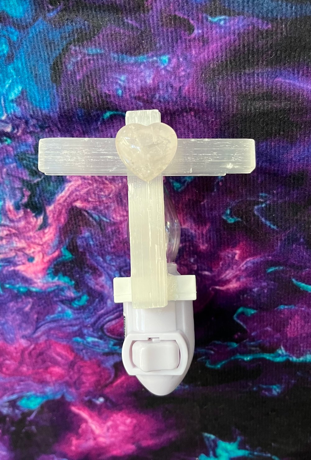 Image of Reiki Charged Selenite + Rose Quartz Cross Shine Your Inner (Night) Light